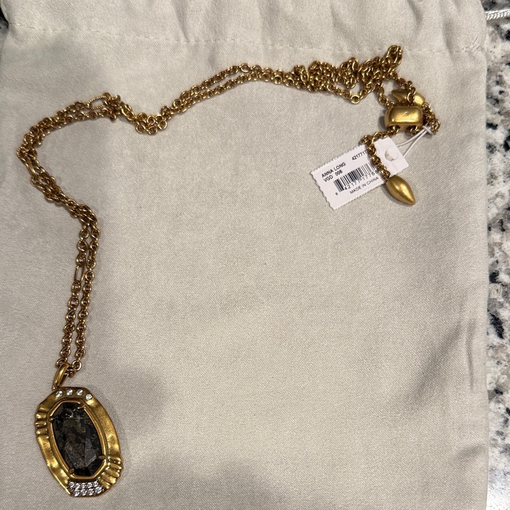 Kendra Scott Vintage Gold Necklace with Black Pyrite Pendant